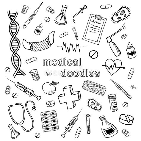 Medical Doodles Hand Drawn Medicine Icon Set Healthcare Sketched