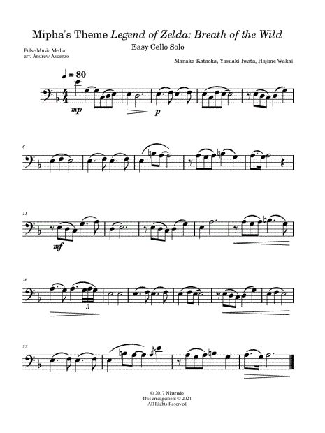 Pulse Music Media Miphas Theme [easy] Sheet Music Cello Solo In D