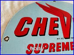 Vintage Chevron Supreme Gasoline Porcelain Sign Gas Station Pump Plate