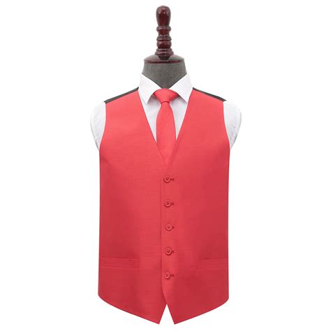 Red Mens Waistcoat Tie Set Plain Shantung Formal Wedding Vest By Dqt Ebay