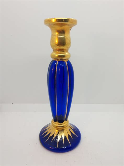 Euroglass Cobalt Blue Bud Vase With Gold Gilding Made In Etsy