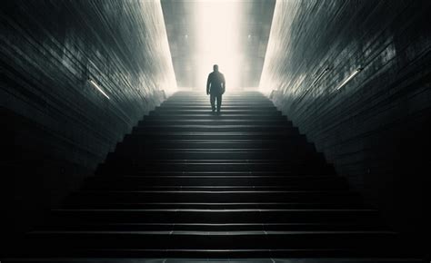 Un Hombre Sube Unas Escaleras Iluminadas Por La Luz Foto Premium