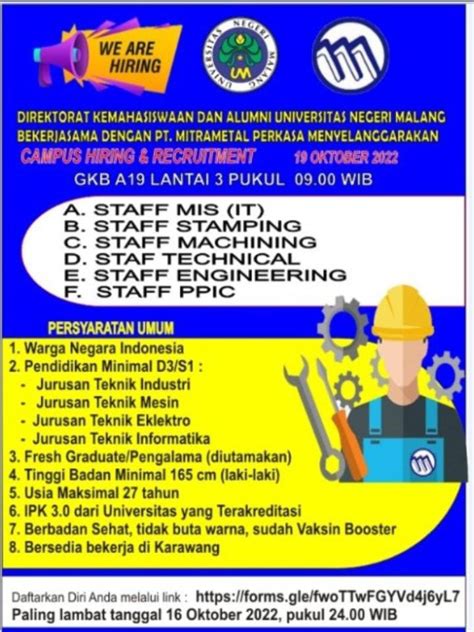 Campus Hiring And Recruitment PT Mitrametal Perkasa Bekerjasama Dengan