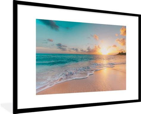 Fotolijst Incl Poster Zonsondergang Strand Zee Zomer Blauw