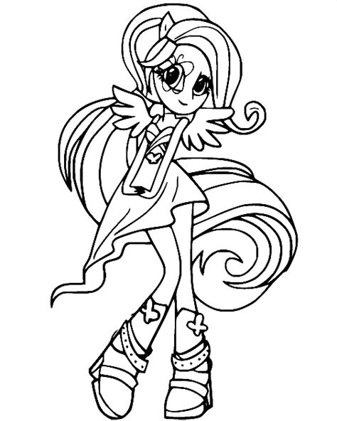 Equestria Girls Fluttershy Dancing Coloring Page Free Printable