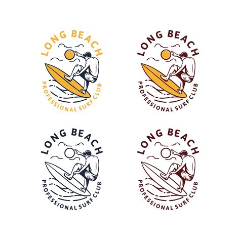 Premium Vector | Long beach surfing vintage logo set