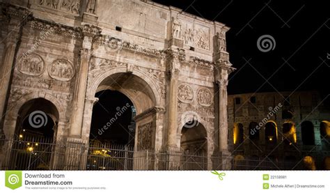 Night View Of The Arch Of Constantine Rome Stock Image Image Of