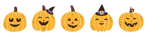 Vector Halloween Pumpkin Set Collection Of Halloween Pumpkins In Witch