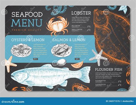 Chalk Drawing Seafood Restaurant Menu Design With Hand Drawing Fish