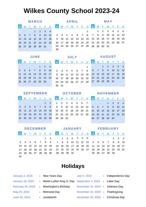 Wilkes County Schools Calendar 2023-24 With Holidays