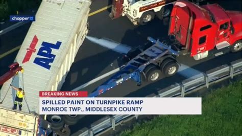 Tractor Trailer Overturns Spills Paint And Closes Truck Lanes On Nj