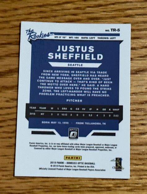 Panini Donruss Optic The Rookies Tr Justus Sheffield Rc