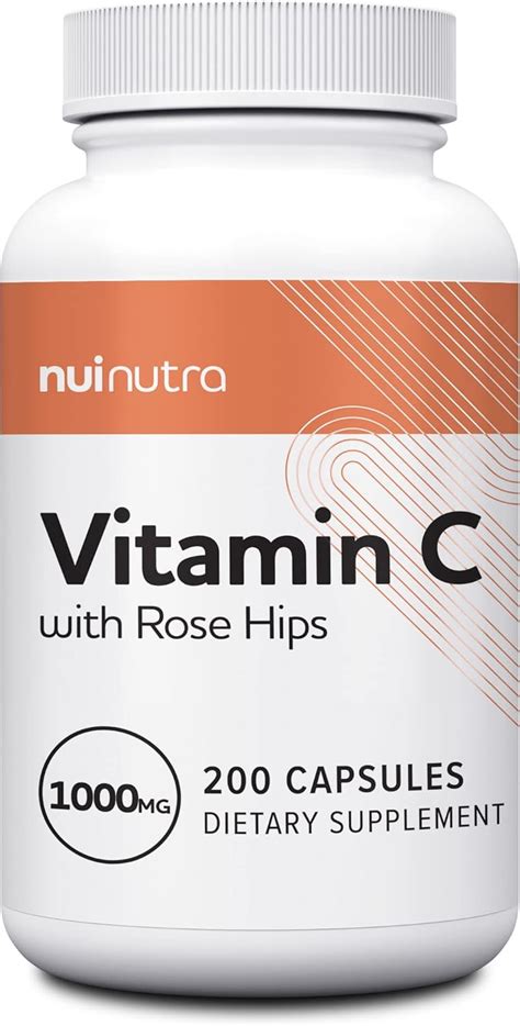 Nui Nutra Vitamin C With Rose Hips Supplement 1000mg 200 Capsules In