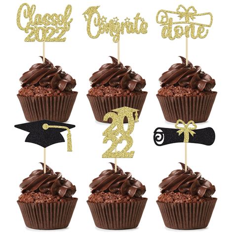 Buy Graduation Cupcake Toppers Gold Glitter Class Of Cupcake