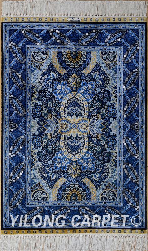 Blue Persian Rug Oriental Turkish Carpet Silk Rug Tabriz Rugs Hereke