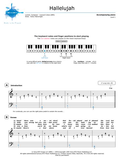 Piano sheet music Hallelujah (Rufus Wainwright) | Noviscore sheets