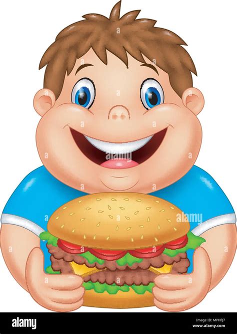 Cartoon Fat Boy Eating Big Burger Stock Vector Image And Art Alamy