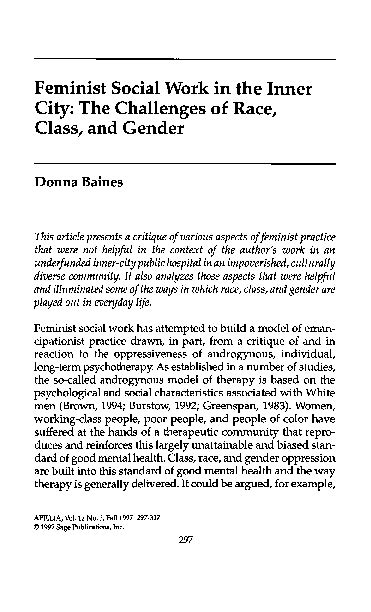 Pdf Feminist Social Work In The Inner City The Challenges Of Race Class And Gender