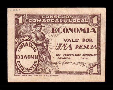 España Billete Local Comarcal y Local 1 Peseta 1937 Ebc Xf