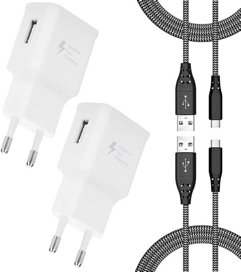 2 Pack USB Laddare och USB C Kabel Snabbladdare Nätadapter med