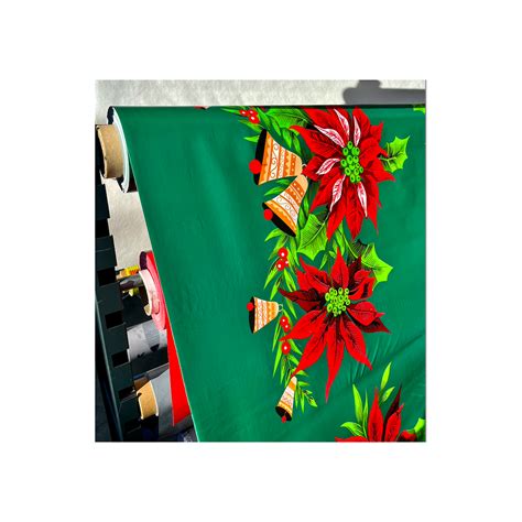 Nappe Toile Cirée de Noël Motif Poinsettia Au Mètre 140 x 350 cm