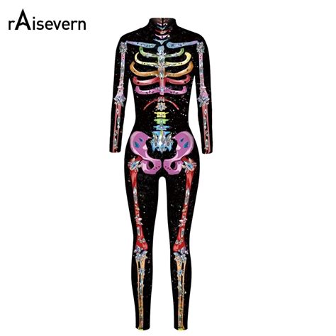 Sex Skeleton 3d Print Skulls Playsuit Women Zipper Bodycon Party