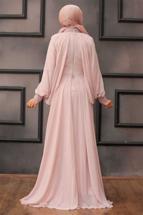 Rose Poudré Tesettürlü Abiye Elbise Robe de Soirée Hijab 46230PD