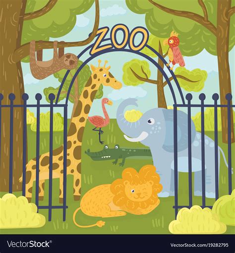 Wild animals in zoo park giraffe elephant Vector Image