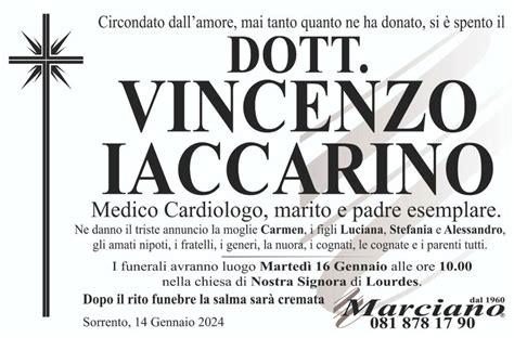 Lutto A Sorrento Per La Scomparsa Del Dott Vincenzo Iaccarino Medico