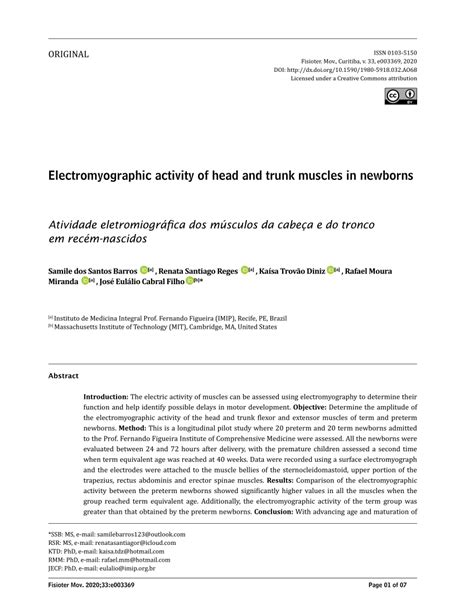 PDF Electromyographic Activity Of Head And Trunk Muscles In Newborns