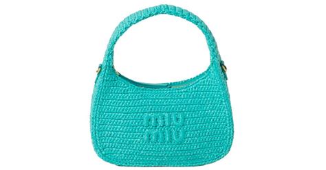 Miu Miu Wander Crochet Handbag In Blue Lyst