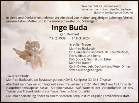 Traueranzeigen Von Inge Buda Trauer HNA De