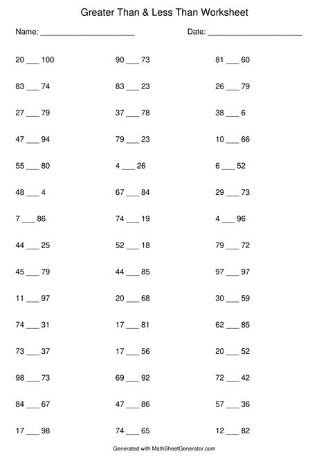 7 Worksheets Of Greater Than Less Than For 2nd Grade