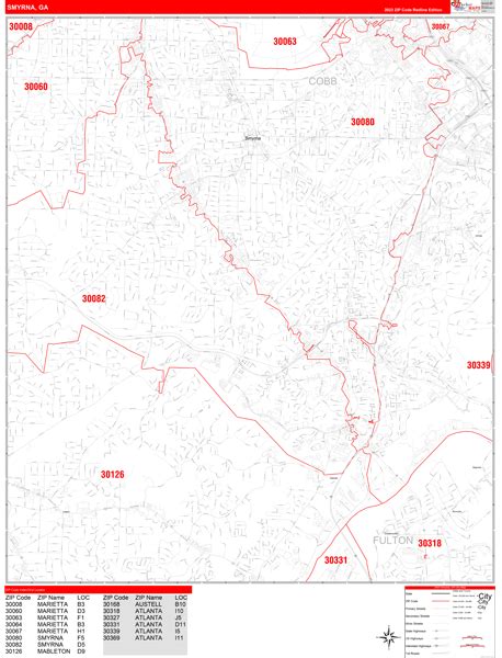 Smyrna Ga Wall Map Red Line Style