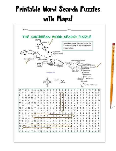 Map Of Caribbean With Word Search Puzzle Anguilla Antigua And Barbuda