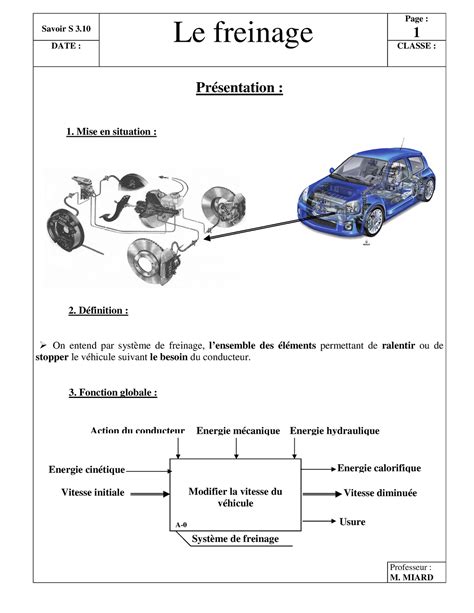 Dossier Ressources N3 Freinage Classique Savoir S 3 Le Freinage 1