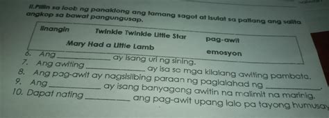 Pn Sa Loob Ng Panaklong Ang Lamang Sagot At Isulat Sa Patlang Ang Saho