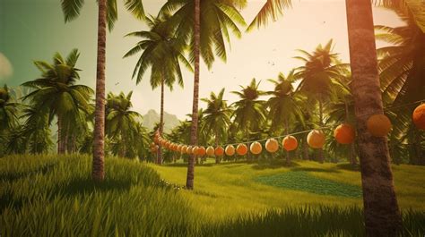 An Animation Of Palm Trees And Palm Lanterns Background D Rendering