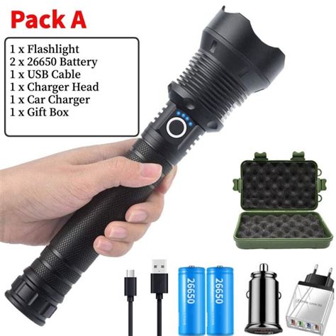 90000 Lumens Powerful Led Flashlights Rechargeable Zoom Tactical Super