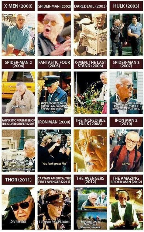 Stan Lee Cameos | Marvel dc comics, Marvel cinematic, Marvel movies