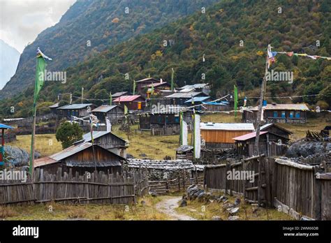 Ancient Village Of Ghunsa With Traditional Wooden Houses In Kanchenjunga Trek Taplejung Nepal