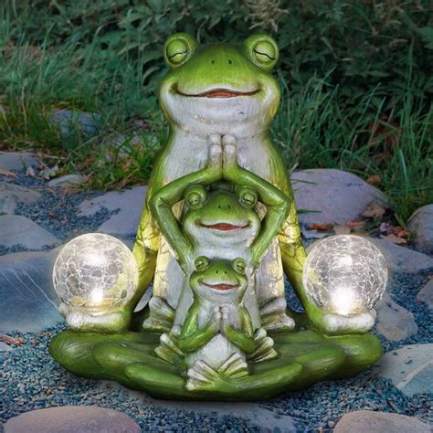 Exhart Solar Three Meditating Frogs In Lotus Position With Two LED