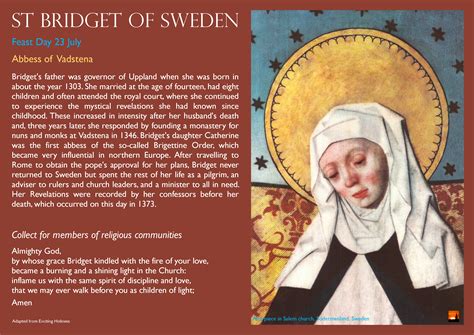 St Bridget of Sweden, abbess of Vadstena. Feast day - 23 July. | St