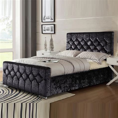 Crushed Velvet King Size Chesterfield Bed Frame Soft Touch Beds