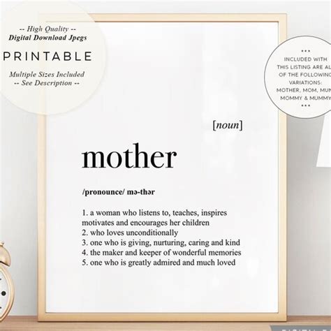 Mother Definition Printable Art Mothers Day T Etsy