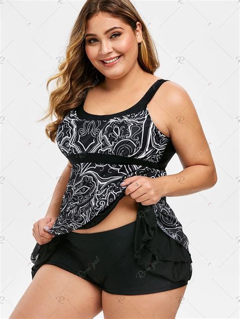 Layered Mesh Plus Size Printed Tankini Set Printed Tankini Tankini