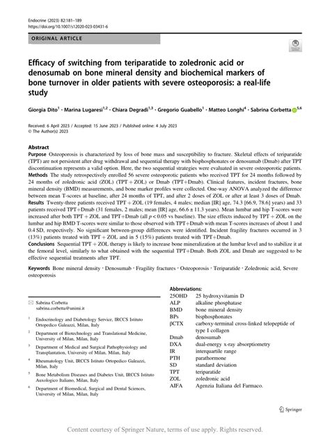 Pdf Efficacy Of Switching From Teriparatide To Zoledronic Acid Or