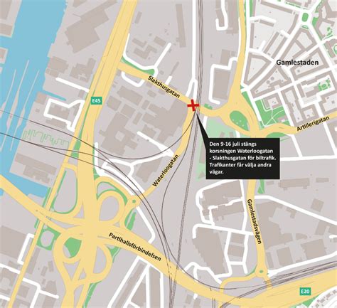 Korsningen Waterloogatan Slakthusgatan stängs tillfälligt Trafik