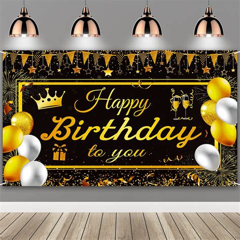 Buy Happy Birthday Backdrop Banner Bescciy Extra Large Black And Gold Sign Backdrop Banner For