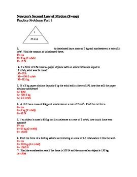 Newton's Second Law of Motion Practice Problems by Paige Lam | TpT